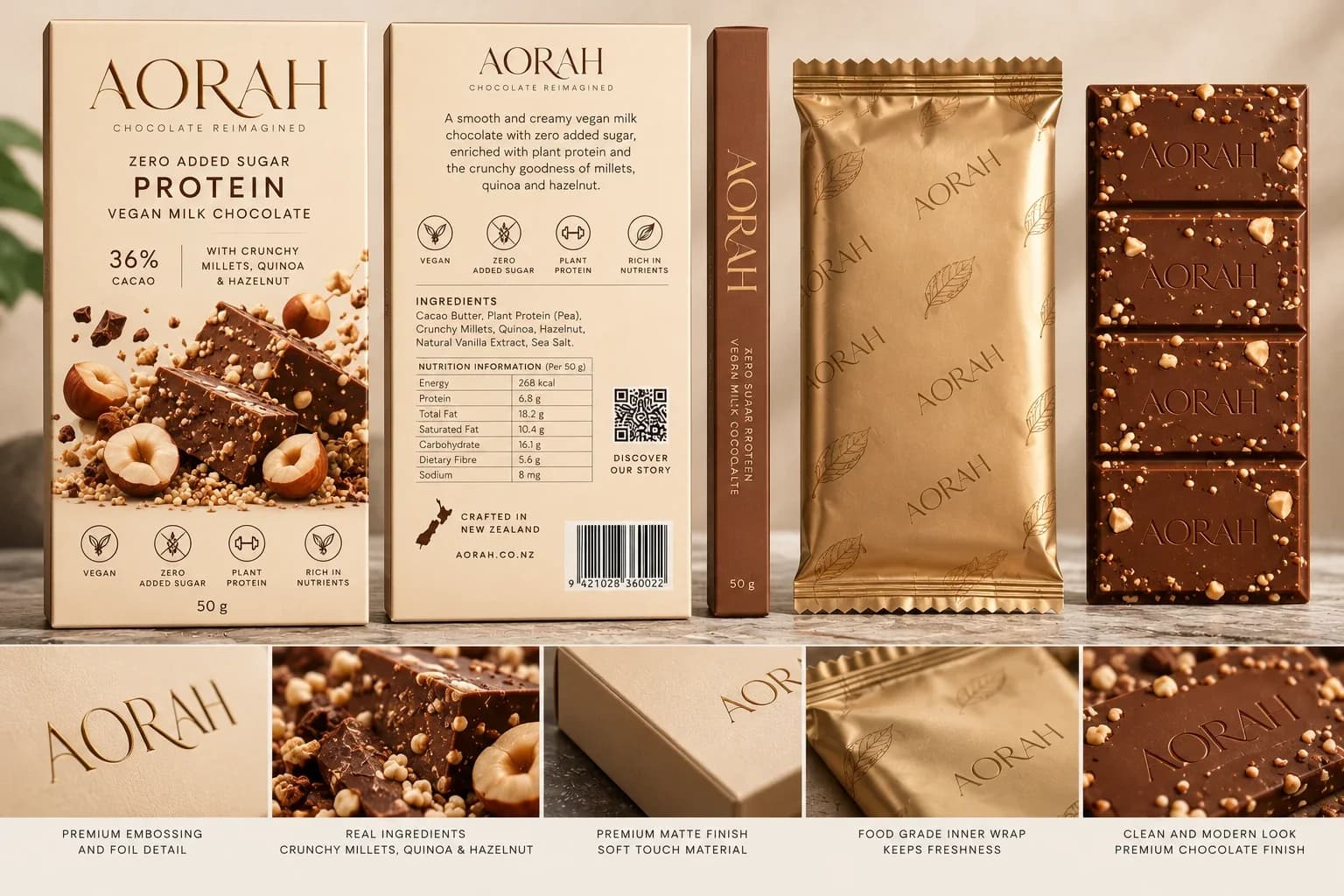 AORAH protein chocolate packaging
